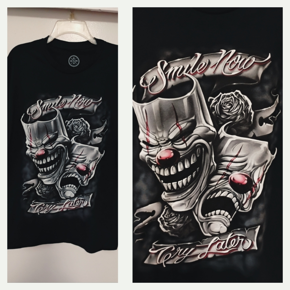 Source Unknown Black Tee with Clown and Rose Design